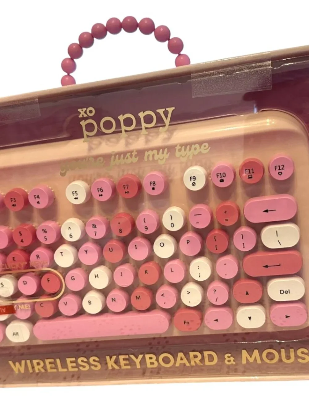 XO Poppy Wireless Keyboard and Mouse Gift Set Pops of Pink White BRAND NEW